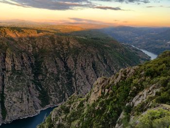 Scenic view of ribeira sacra against sky during sunset
