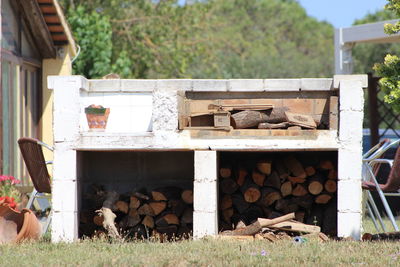 Firewood in stone structure
