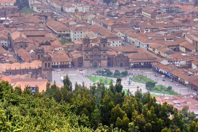 High angle view of buildings in city