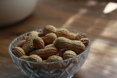 High angle view of chocolate in bowl on table