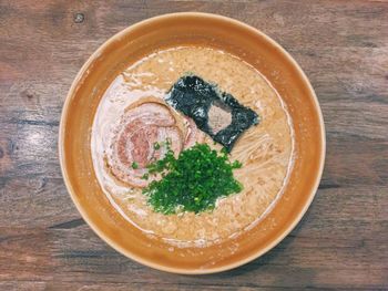 Directly above shot of soup in bowl on table