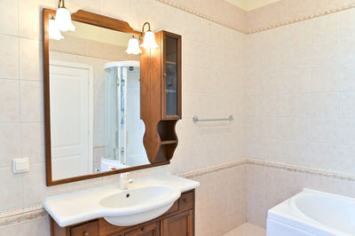 Shower cabin a clean white bathroom, modern design.