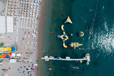 Jaz beach near budva, montenegro, europe. aerial view of adriatic sea