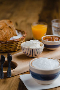 Close-up of breakfast on table