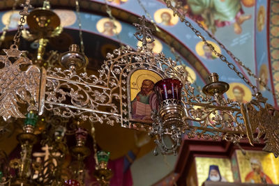 Low angle view of illuminated chandelier