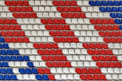 Full frame shot of empty chairs in stadium