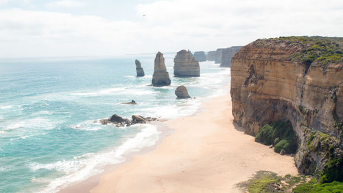 View of headlands in calm sea