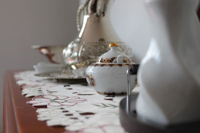 Ceramic container on table at home