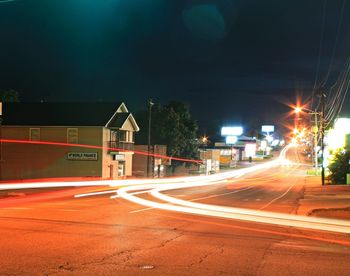 Light trails on road at night