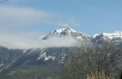 Scenic view of snowcapped mountains against sky