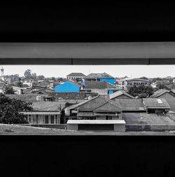 High angle view of buildings against sky