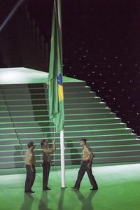 People standing on grass at night