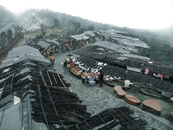 High angle view of people in city during winter