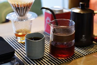 Close-up of coffee served on table in restaurant