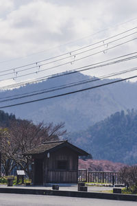 Power lines and buildings against sky