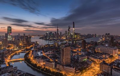 City lit up at night