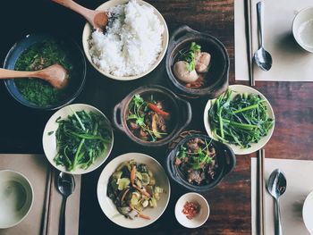 High angle view of food on table