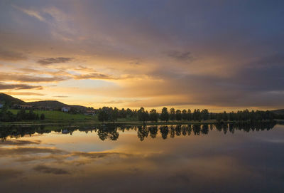 Scenic view of lake against sky during sunset