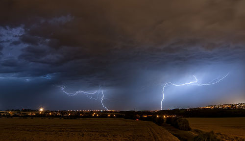 Lightning in sky at night