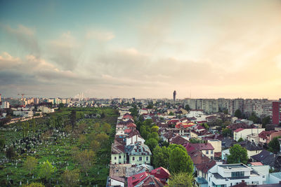 High angle view of townscape against sky