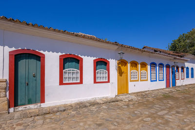 Exterior of building against clear blue sky