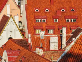 High angle view of residential buildings/roofs