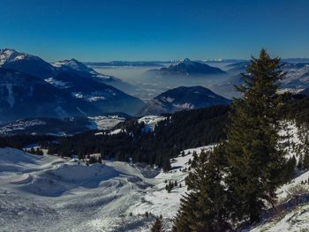 Scenic view of snowcapped mountains against sky