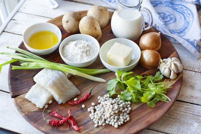 High angle view of food on table