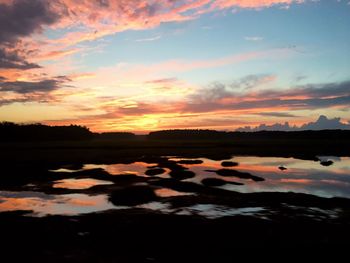 Scenic view of lake at sunset