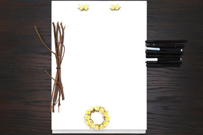 High angle view of white and plants on table