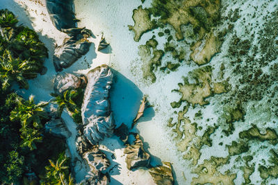 Aerial view of rocks at beach in island