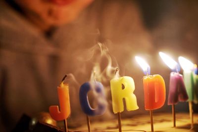 Close-up of burning birthday candles