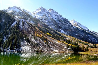 Scenic view of snowcapped mountains against sky