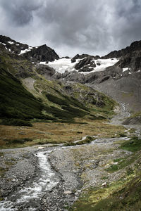 Scenic view of snowcapped mountains against sky