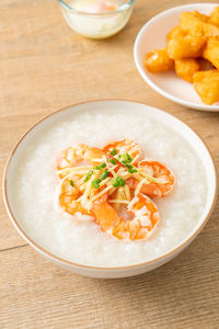 High angle view of food in bowl on table