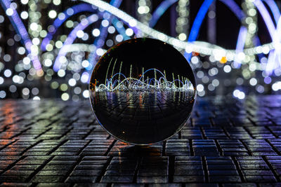 Close-up of illuminated crystal ball