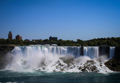 View of waterfall against clear sky