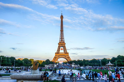 Group of people in front of tower