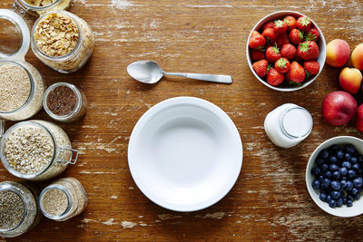 High angle view of breakfast on table