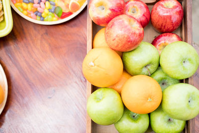 High angle view of apples on table