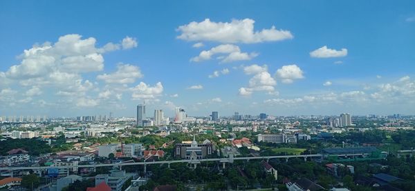 High angle view of city against sky