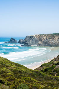 Scenic view of sea against clear sky