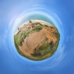 Scenic view of sea against blue sky