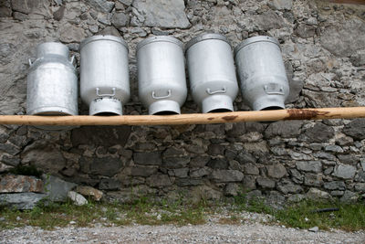 Low angle view of pipes against wall