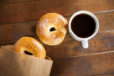 High angle view of breakfast on table