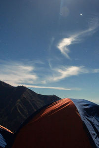 Scenic view of mountains against sky seen through glass window