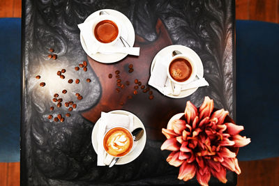 High angle view of coffee on table