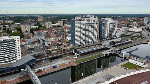 High angle view of buildings in city