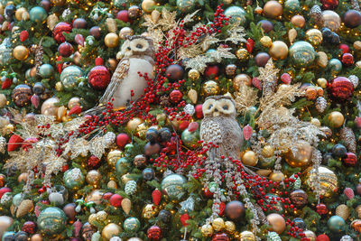 Christmas or new year composition, lots of christmas balls and toys