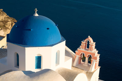 High angle view of church by sea